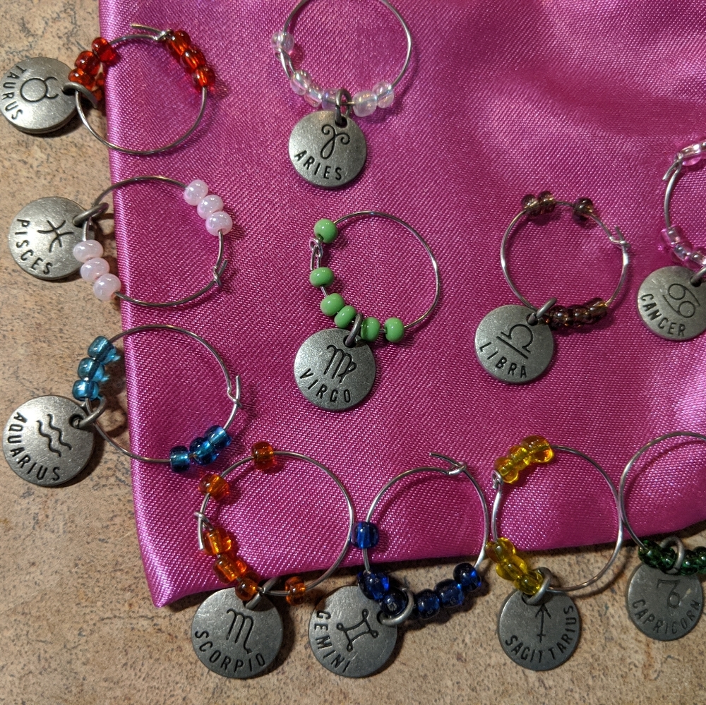 Zodiac wine glass charms